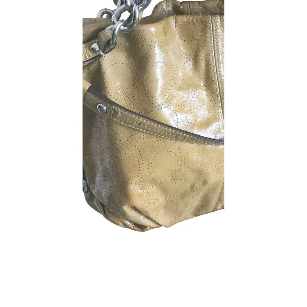 Coach Perforated Patent Leather Shoulder Bag Brook Putty